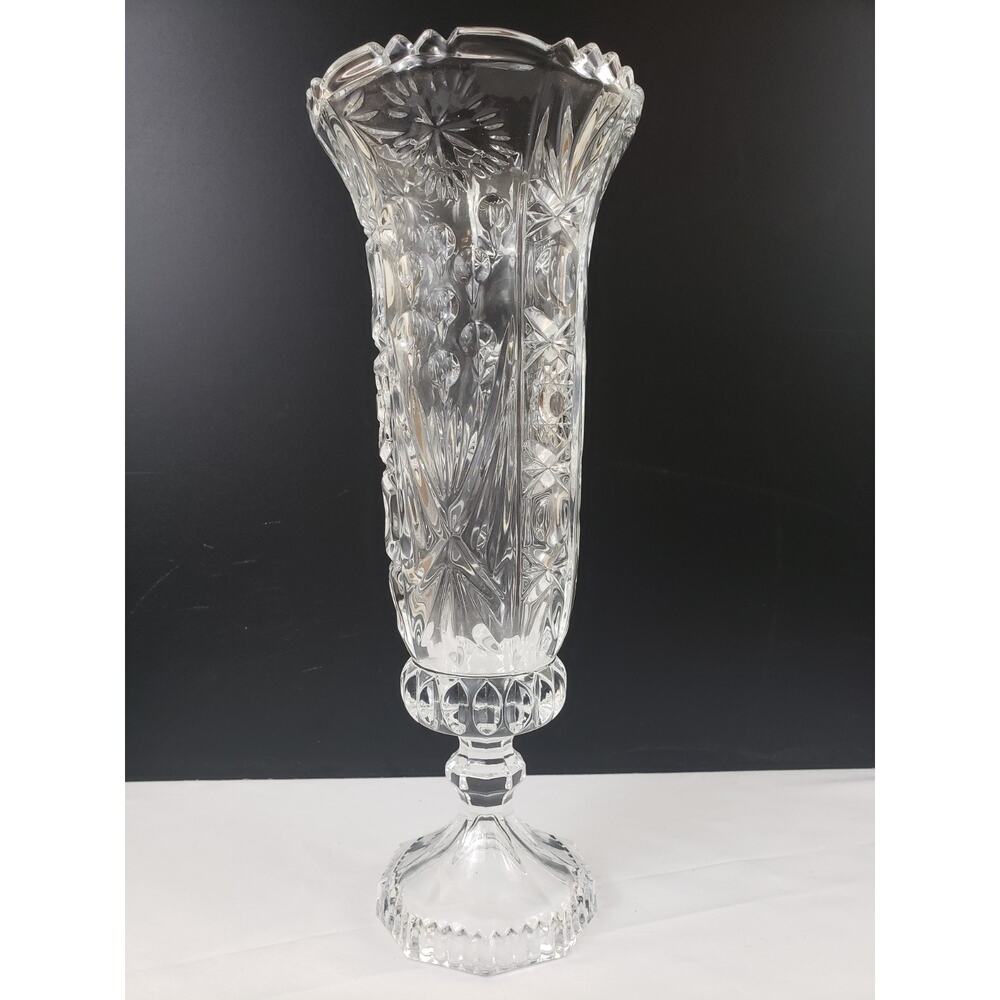 Vintage Anna Hutte Vase Saw Tooth Edge Footed Pedestal Hurricane Trumpet Clear